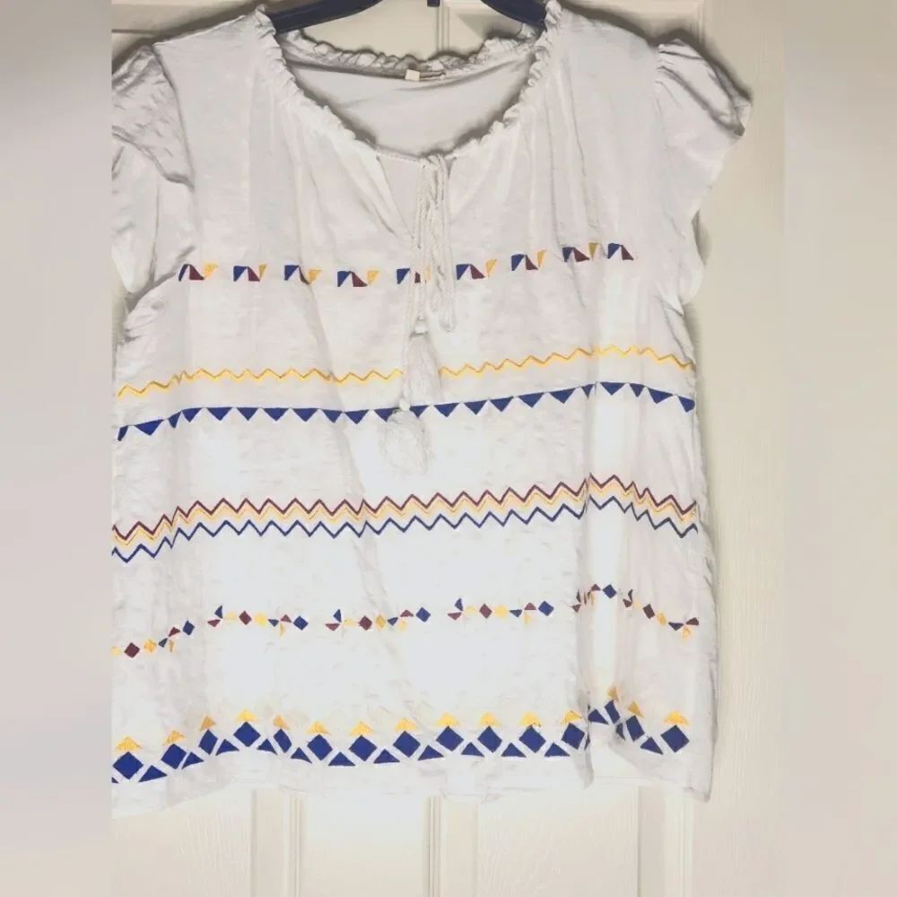 Tea& Rose L White Embroidered Lined Cotton Viscose Women’s Blouse